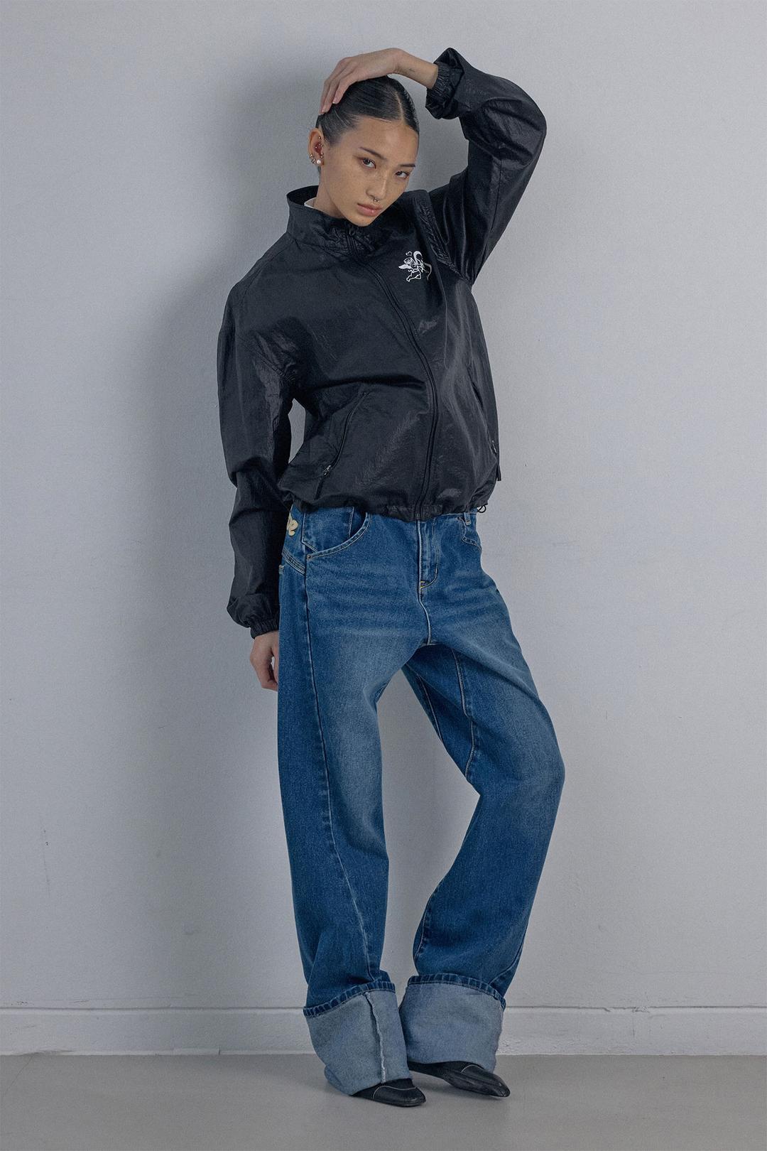 Glossy Nylon Jacket Black