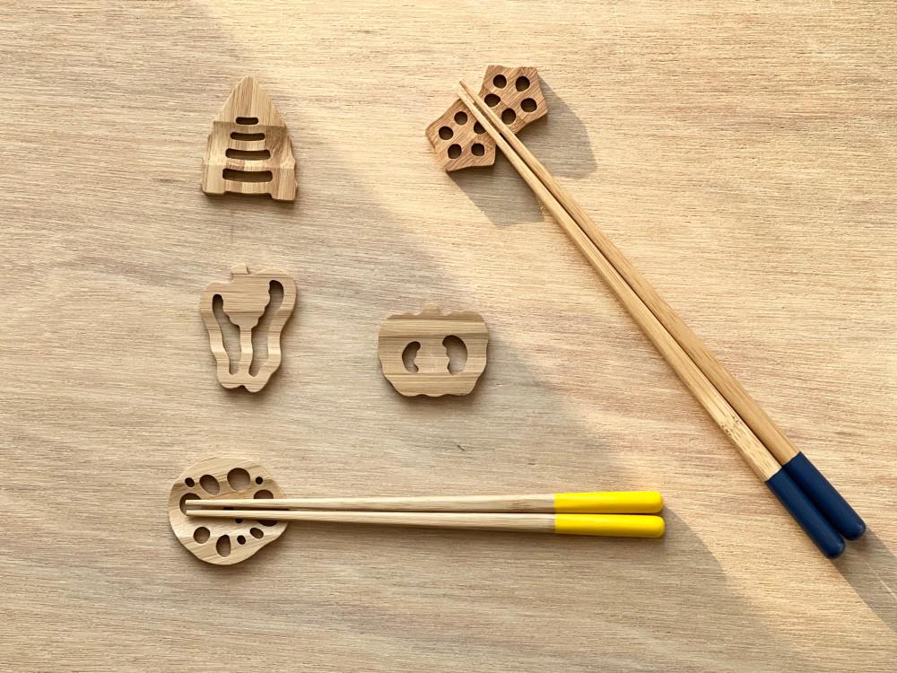 대나무로 만든 채소 젓가락 받침 / 하시오키 / 연근 오크라 죽순 호박 파프리카 완두콩 콩깍지