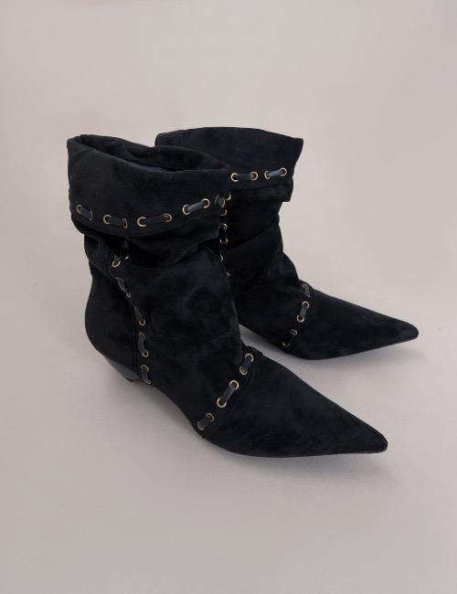 suede eyelet stiletto boots