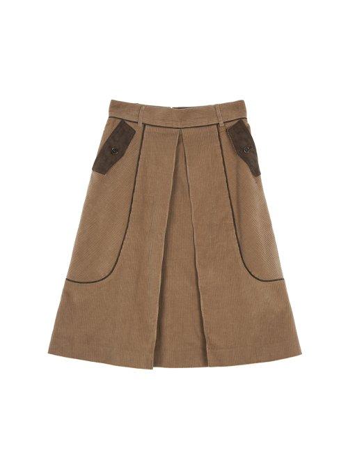 CORDUROY TUCK DETAILED MIDI SKIRT IN BROWN