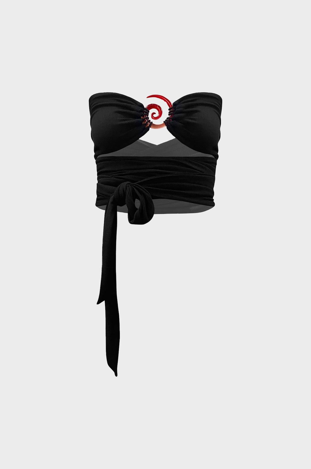 Leo - Burnice Rib Jersey Top with Spiral Piercing - Black / S/M