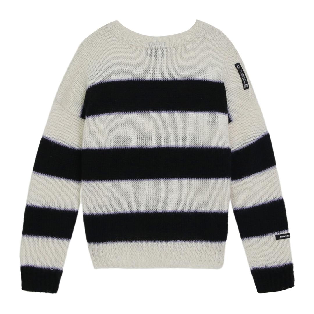 "N\" Mohair  Stripe Knit [Hand Made Custom] (White/Black)