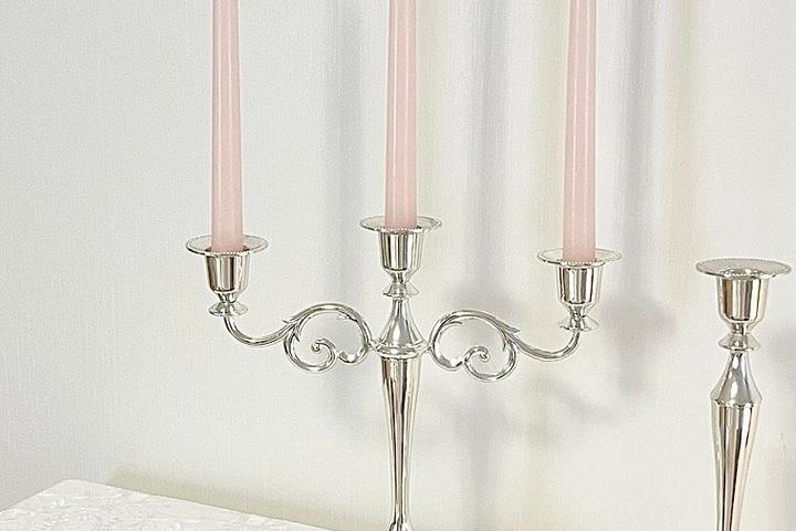 실버 3구 촛대 테이퍼 양초 캔들홀더 오브제 캔들받침
