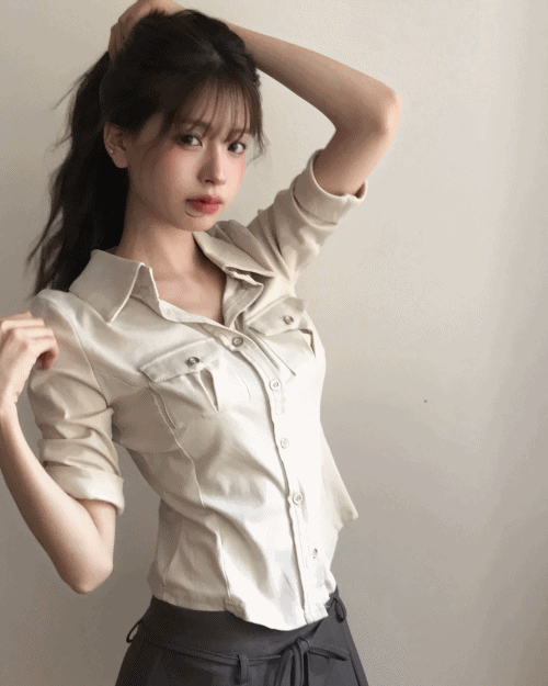 클라우드이모션 [ 뮤트 베이지🦢 ] 시리 코튼 포켓 셔츠 TOP