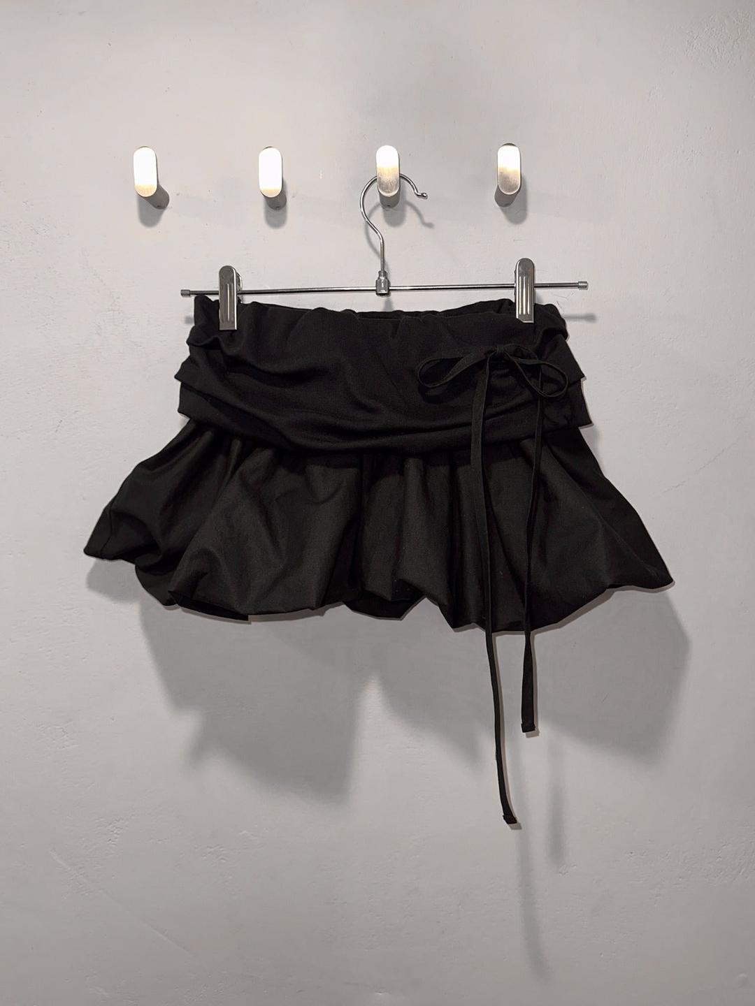 [LOSESLEEPOVER] Winter23 Ribbon pumpkin warmer skirt Mini - BLACK / S