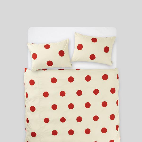 퍼 프리 모달 볼드 도트 차렵 이불_레드/베이지