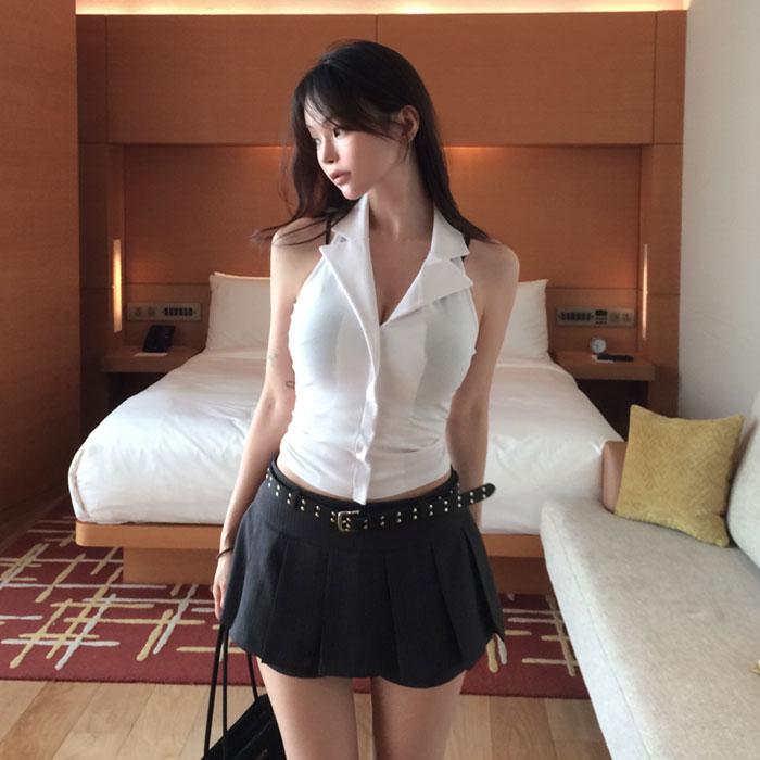 벨디오 홀터 백리스 셔츠