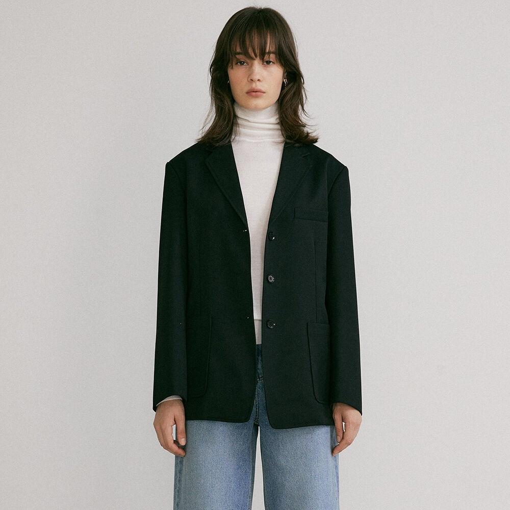 STITCH THREE BUTTON SINGLE JACKET (BLACK)