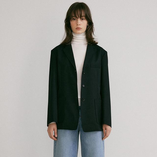STITCH THREE BUTTON SINGLE JACKET (BLACK)