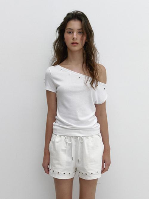 EYELET ONE SHOULDER T (IVORY)