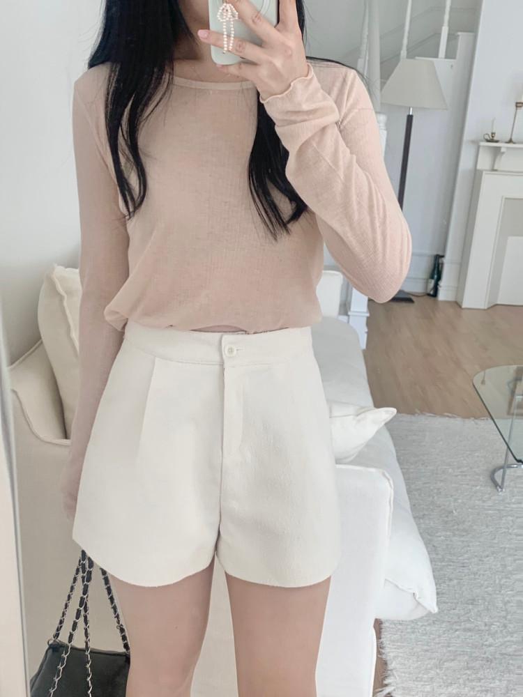 a라인 트위드 쇼츠 핀턱 부클 숏팬츠 3부 반바지 여성 : 나비드 Navid