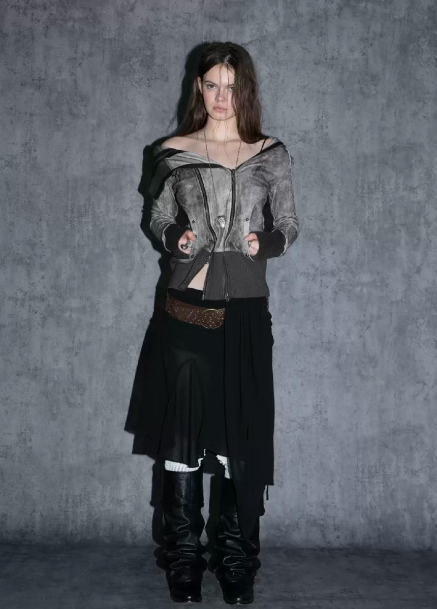 DoublePunch Lace Mesh Multi-layer Irregular Belt Skirt