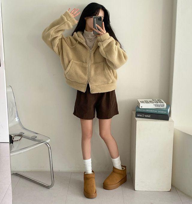 도톰 밍크 뽀글이 후드집업 양털 투웨이 집업 크롭 후리스