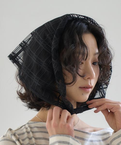 체크 레이스 스카프 [블랙]