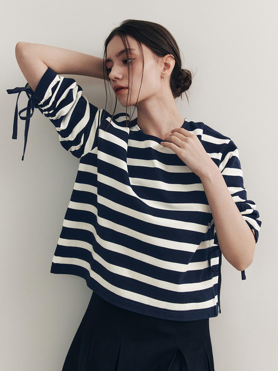 스트라이프 리본 티셔츠 / 스트라이프 네이비