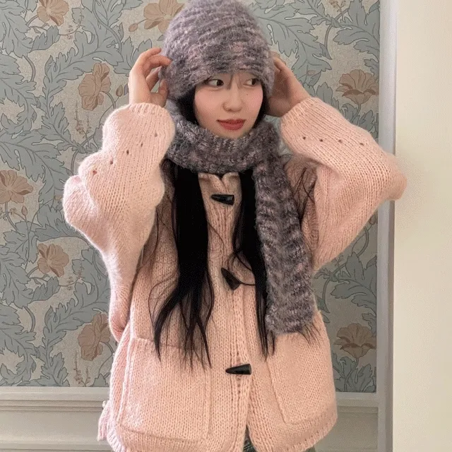 밀키 떡볶 포켓 카라 루즈핏 니트 가디건 4color