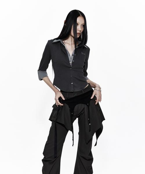 Double Collar Slim Shirts Charcoal