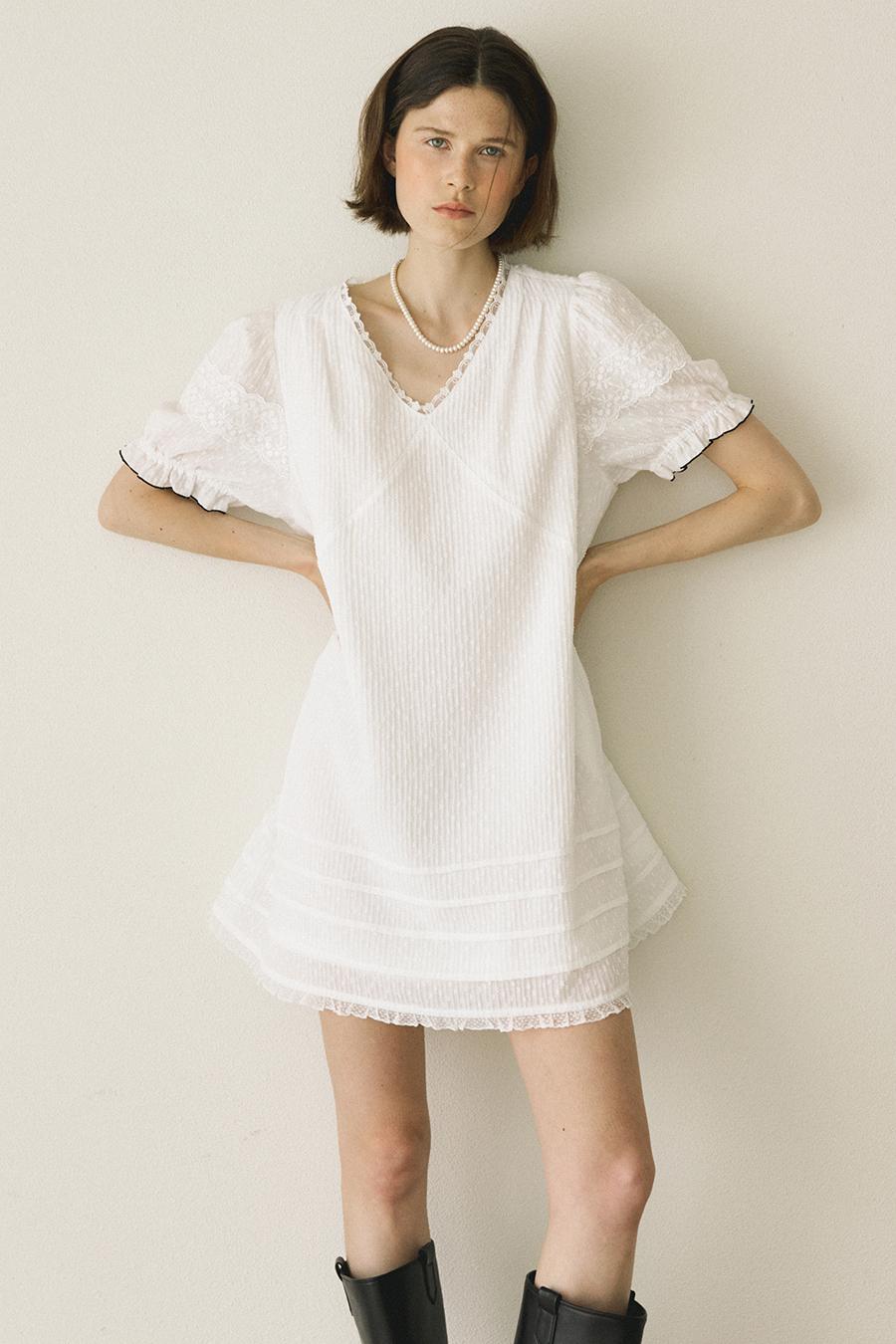 LACE PINTUCK DRESS - WHITE