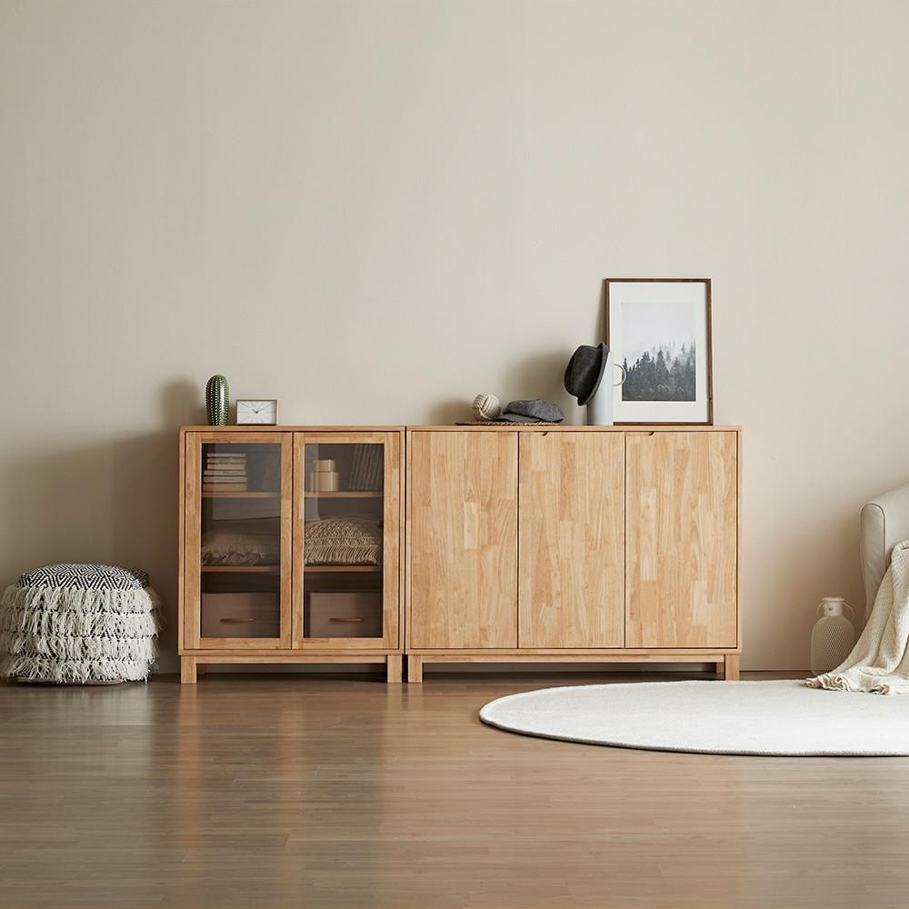 라움 세븐트리 원목 그릇장 유리 수납장