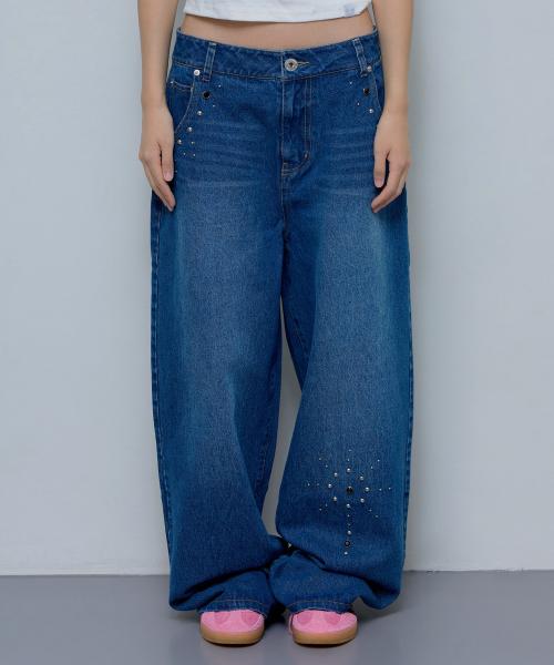 보헤미안 스터드 데님 팬츠 (BLUE)_F24ZD883