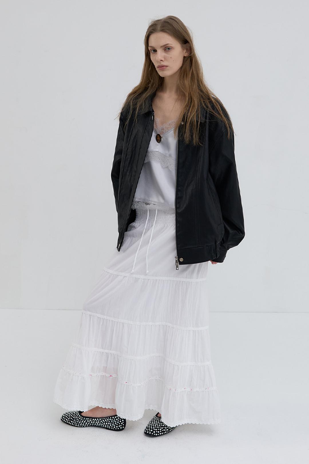 SMOCKED TIERED LONG SKIRT_WHITE