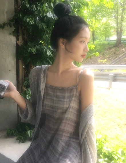 [여름원피스💙/체크빈티지/레이어드] 리메브 체크 트임 레이어드 롱원피스