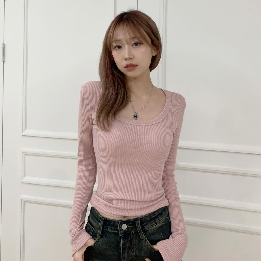 데일리 모달니트 세로골지 딥유넥티 모달소재감 국내제작 목늘어짐X 겨울이너 긴팔티셔츠