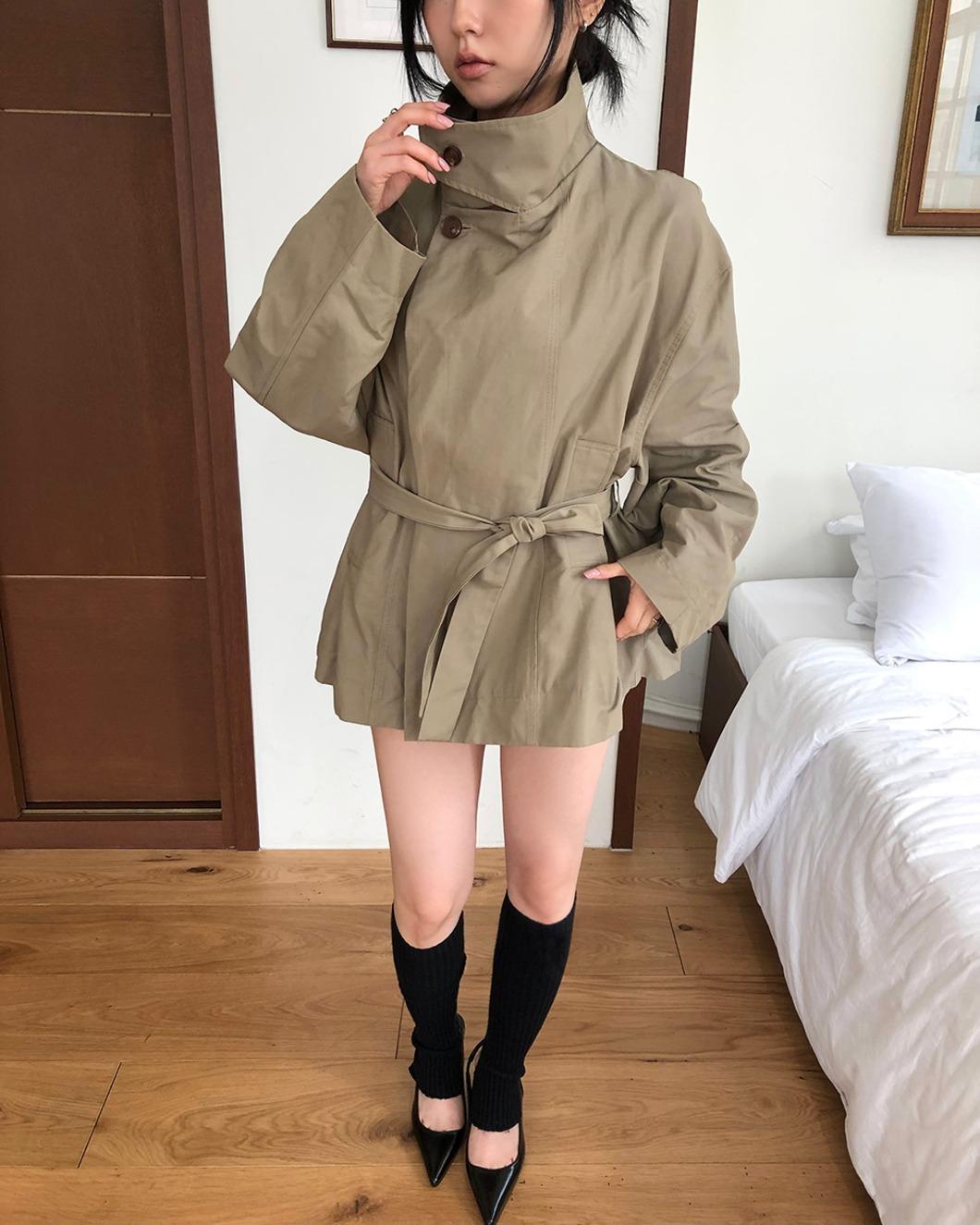 High-neck Short Trench Coat