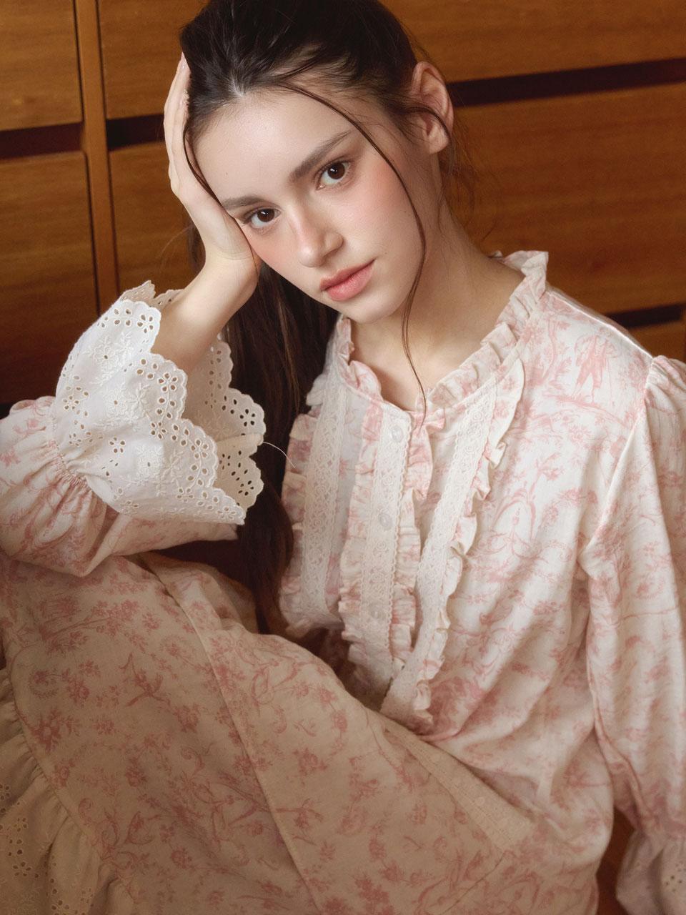 여성 엘바 코튼 긴소매 라운드넥 원피스 잠옷 25-07031