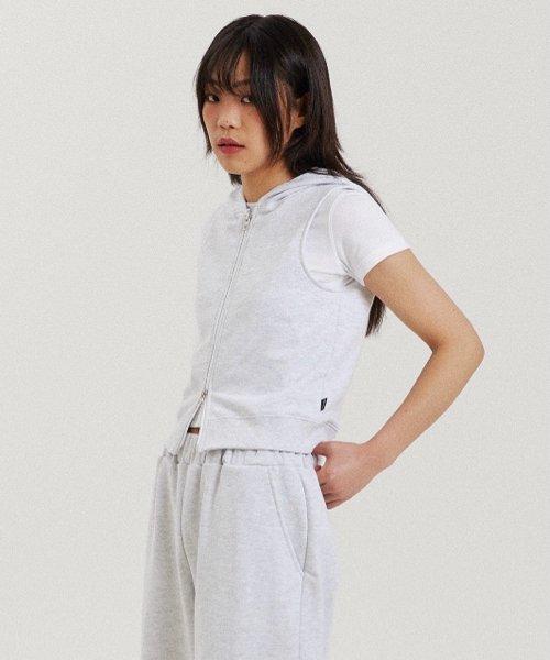 FRONT CUTTING HOOD VEST WHITE MELANGE
