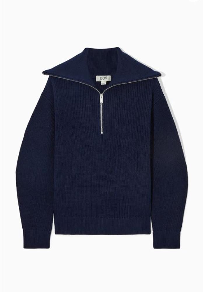 [국내배송] COS 코스 하프 집업 니트 니티드 반집업 점퍼 스웨터 면 코튼 고급 네이비