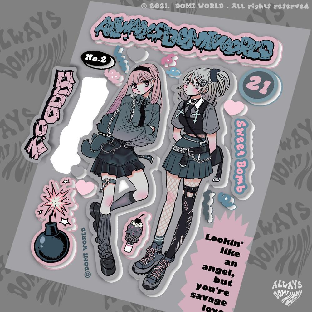 [도미월드] 폭탄두사람 칼선스티커