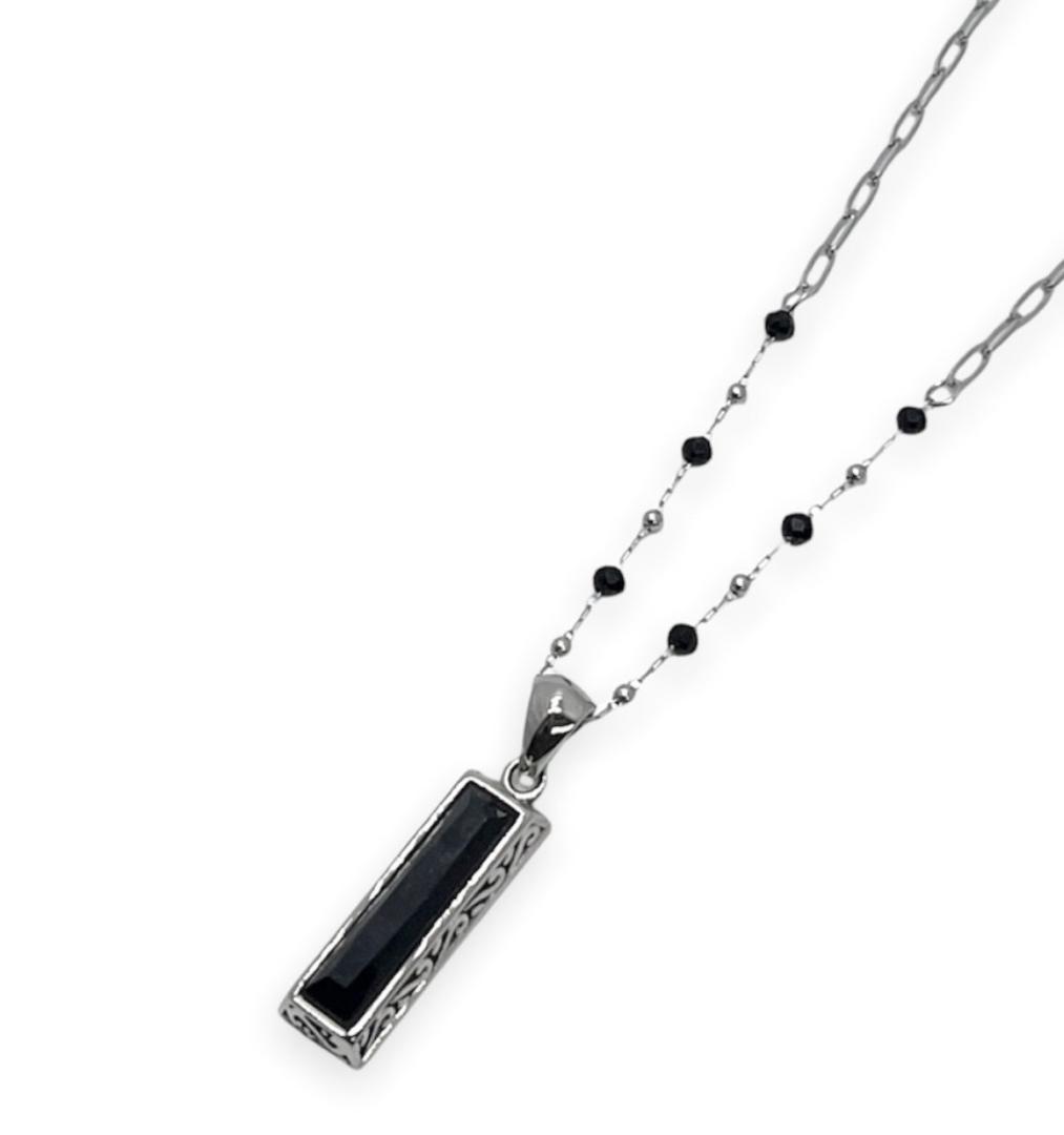 원석 네모 블랙 언발 데일리 올블랙 유니크 남녀공용 써지컬 체인 목걸이