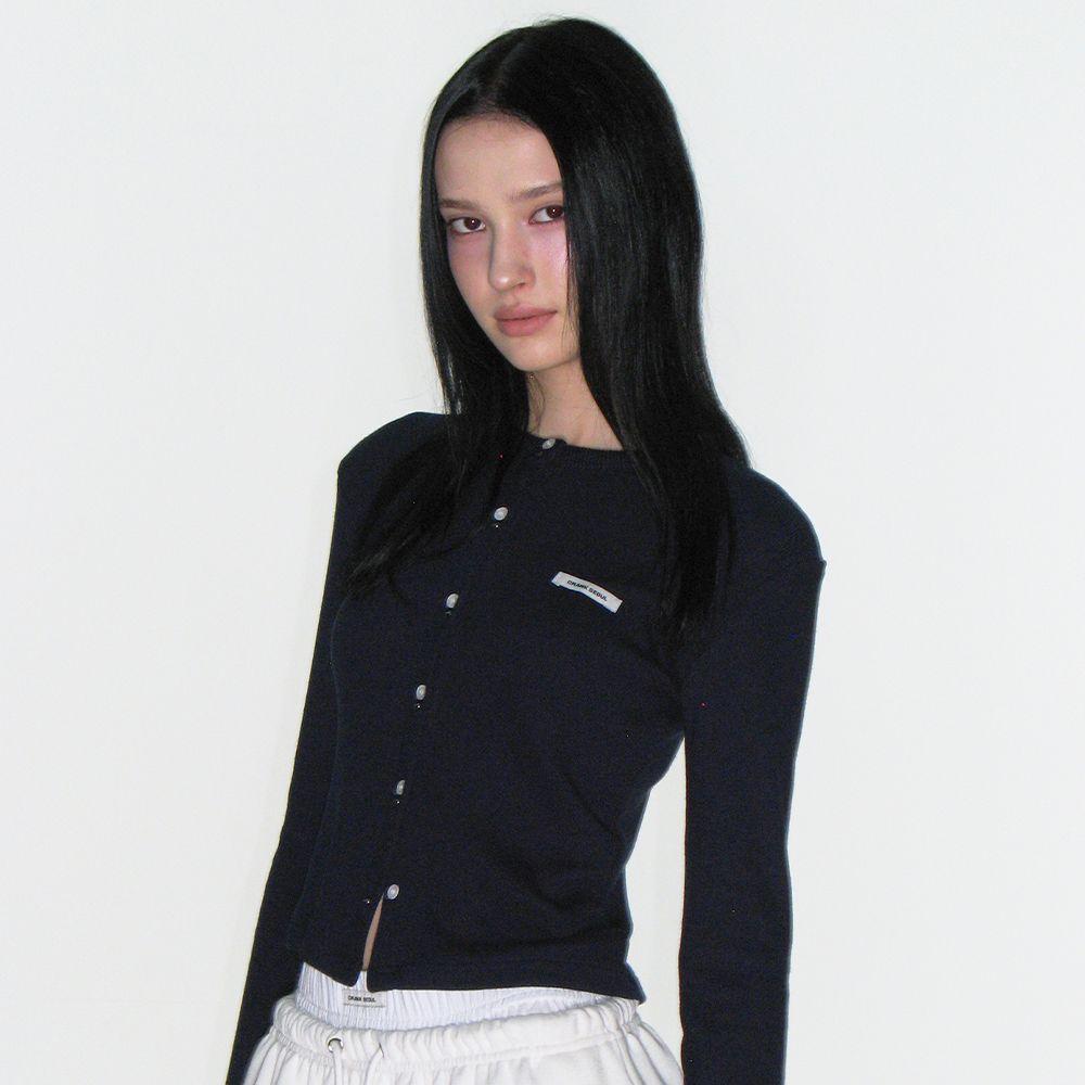 KNIT STUD BUTTON CARDIGAN_NAVY