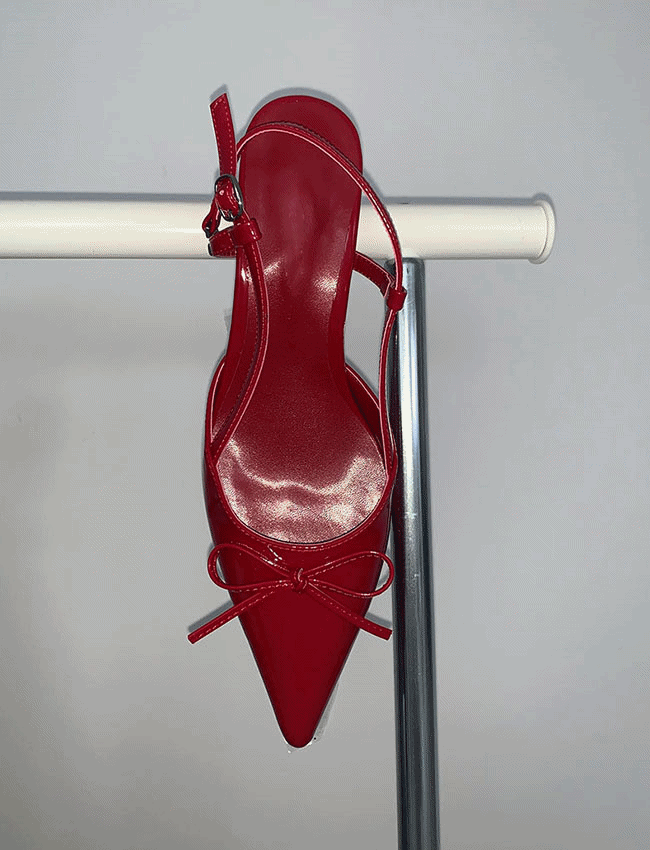 에나멜 리본 스텔레토 슬링백힐 (3color)