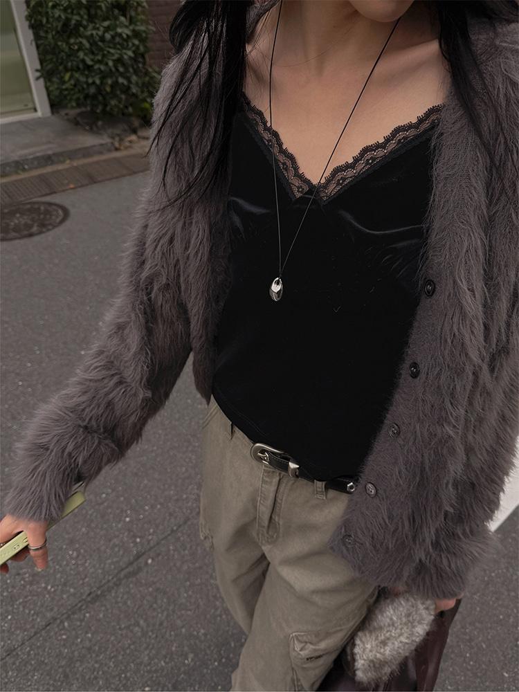 크렘므 티아 벨벳 레이스 슬리브리스