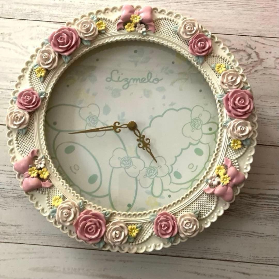 非売品☆サンリオ　マイメロ 壁掛け時計 時計 マイメロ×リズリサ　ピンクバラ装飾