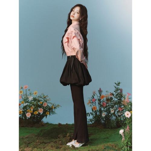 [민주킴] 볼륨 미니 스커트  블랙