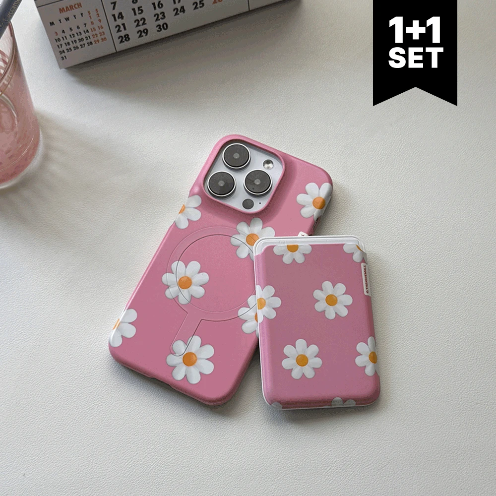 [1+1set] marguerite flower pattern [맥세이프 하드 폰케이스+맥세이프 카드슬롯]