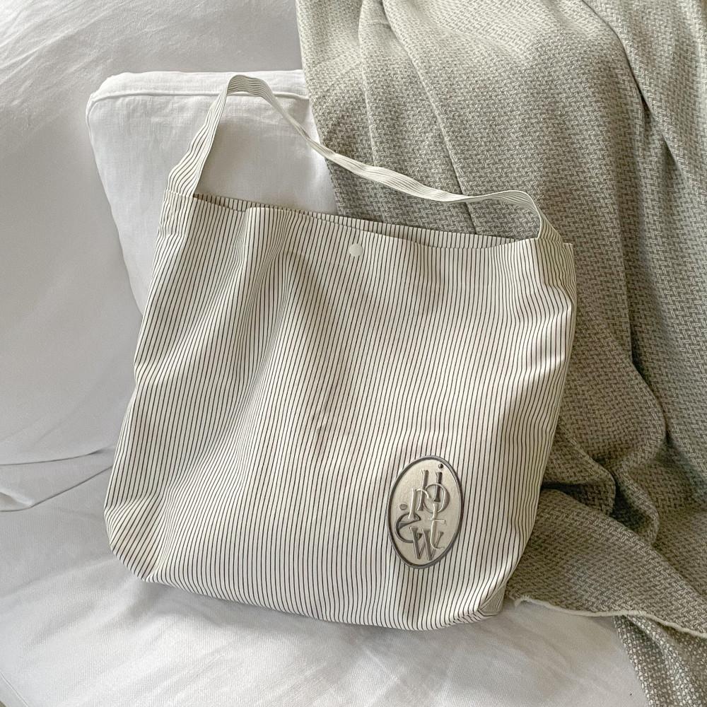 stripe bag gray 스트라이프 에코백 그레이 / 자수 데일리 여행 보부상 가방