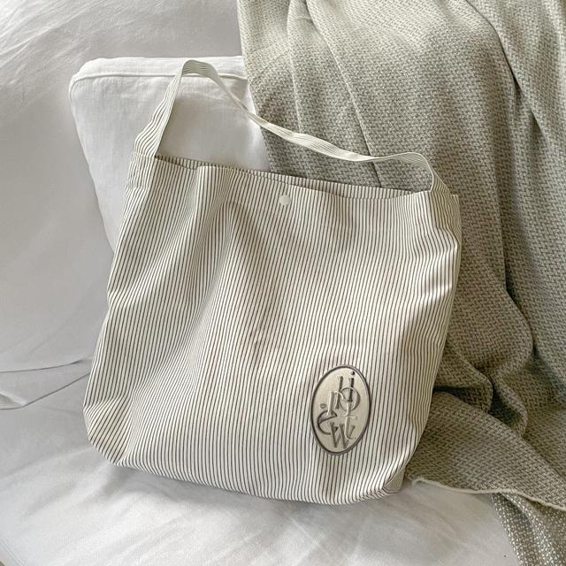 stripe bag gray 스트라이프 에코백 그레이 / 자수 데일리 여행 보부상 가방