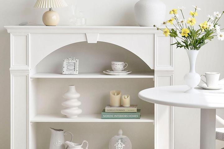 파비안 화이트 몰딩 인테리어 벽난로 선반 장식장 원목 미니 콘솔 테이블 페치카 전실 복도