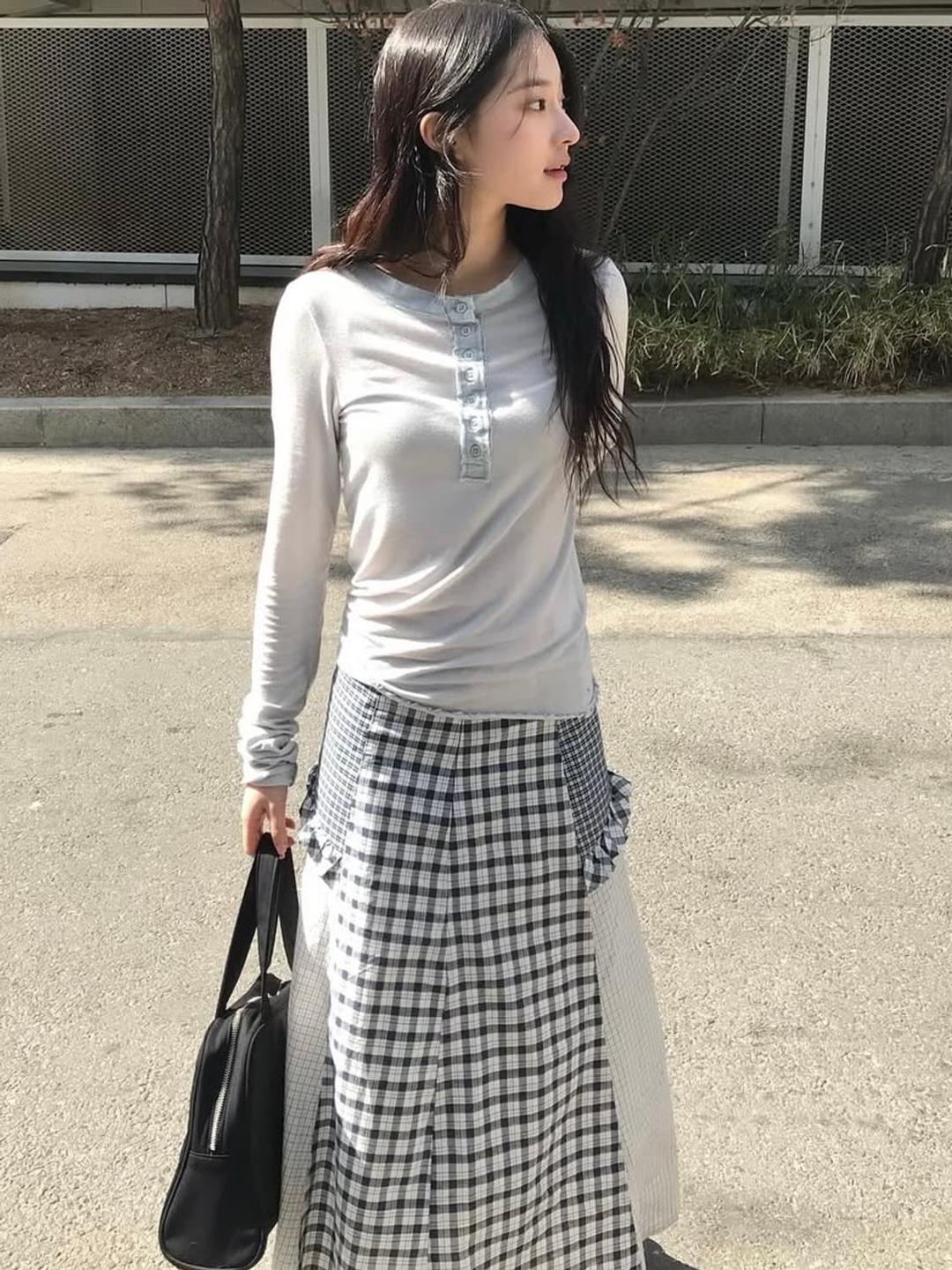 썬번프로젝트 체크 믹스 롱 스커트 | 후루츠패밀리