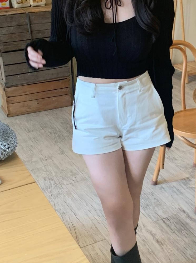 a라인반바지 코튼 사선 검정 화이트반바지