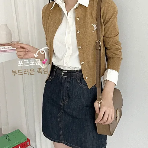 너티 봄 가을 하객룩 라운드넥 크롭 니트 가디건