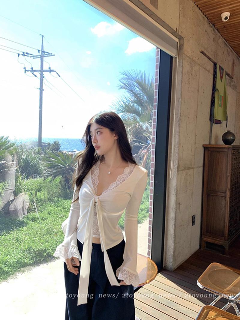 Ribbon Drop Tie Fake Lace Layered Sleeve (2Color)