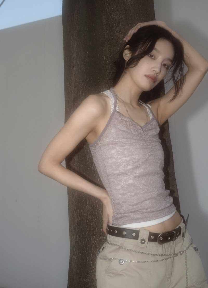 FLOWER LACE PETIT SLEEVELESS / GRAY