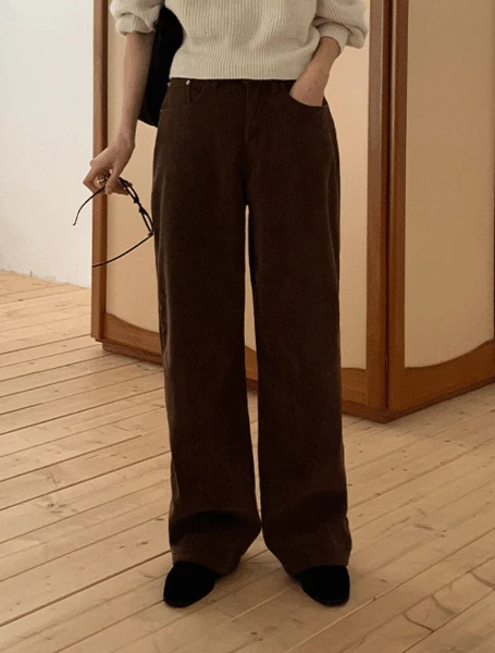 밀리 소프트 코듀로이 융기모 와이드 팬츠