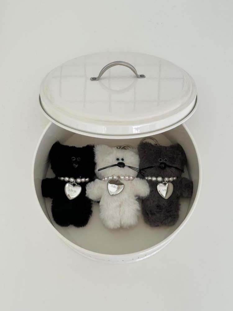 아비오에 블랙몽냥이 진주목걸이 고양이키링 인형키링제작