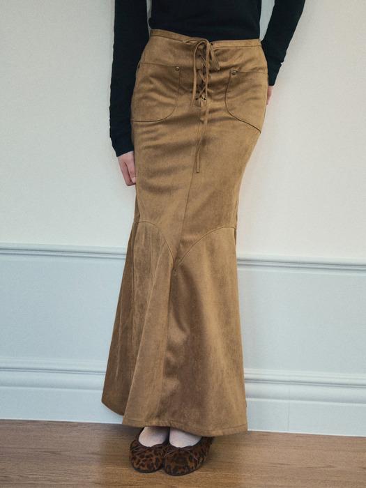 Eyelet suede mermaid long skirt_Taupe beige(OC25-SK02)